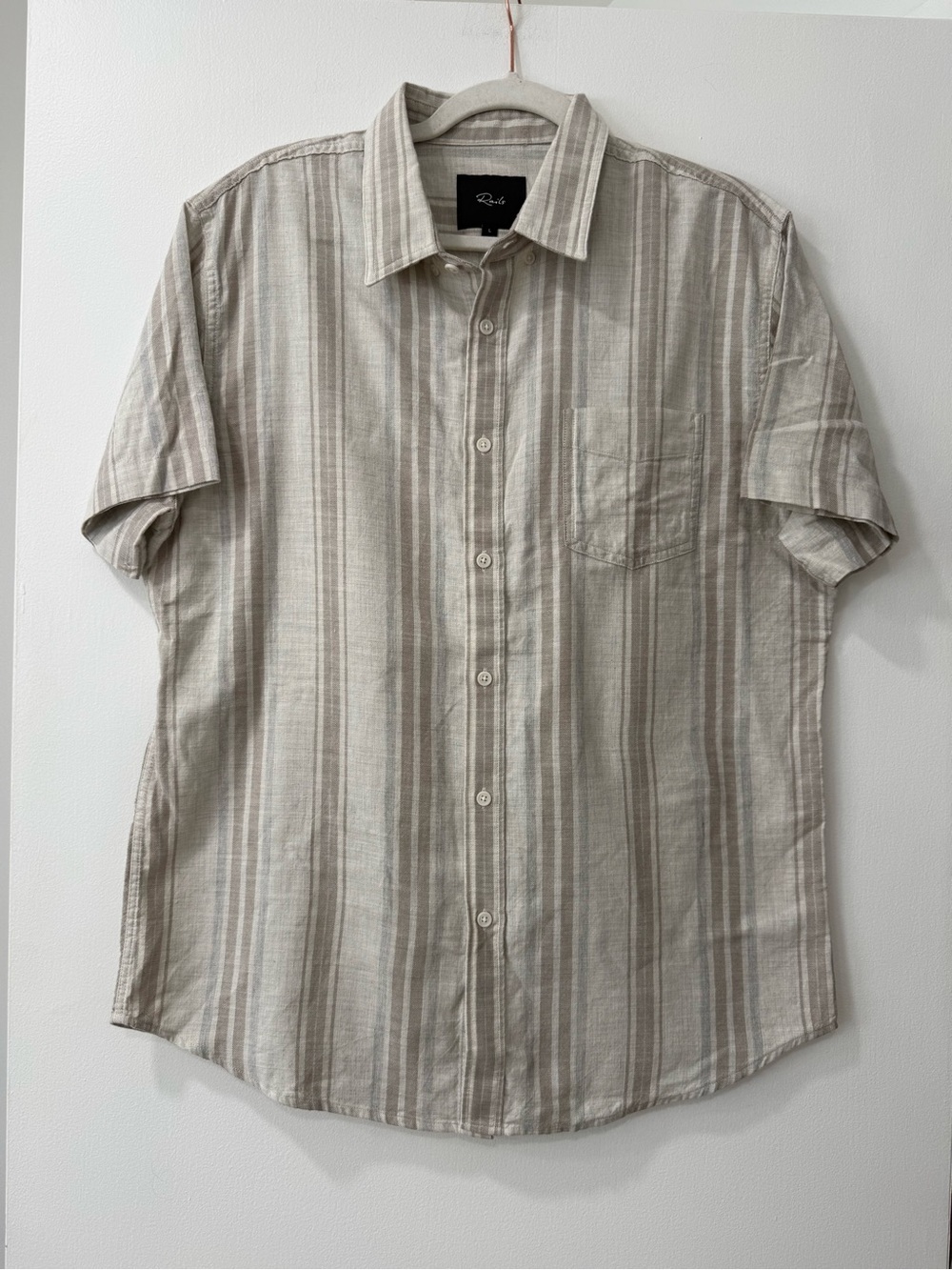 Rails Men's Short-Sleeve Button-Up Shirt in Beige Stripe